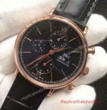 Replica IWC Portofino Chronograph Watch Rose Gold Black Dial Black Leather